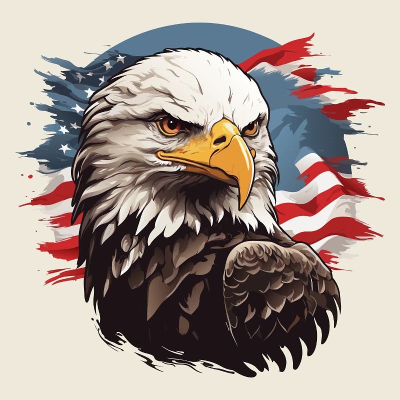 Bald Eagle Portrait with Flag