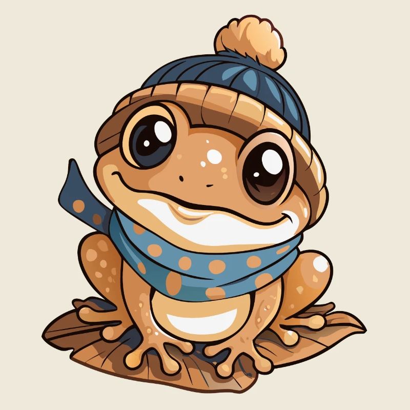 Grenouille mignonne avec écharpe et chapeau à pompon.