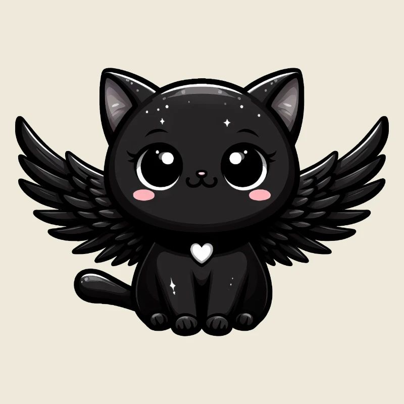 Ange Gothique Chat Mignon Noir Ailes Sombres