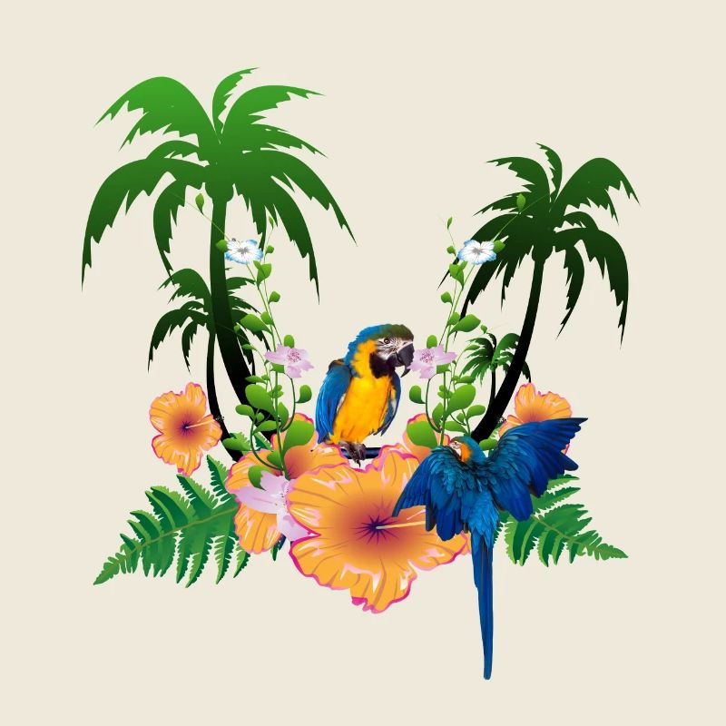 Tropical design with palm trees and parrot.