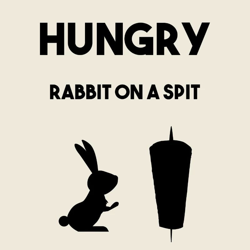 Hungriger Hasse vor Fleischspieß