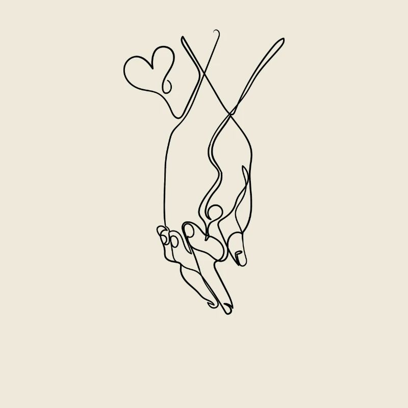 Dessin d'une ligne tenant par la main Art unique