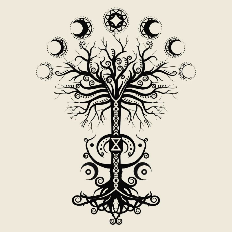 Ygdrassil Moon Phase Lebensbaum Occult Pagan