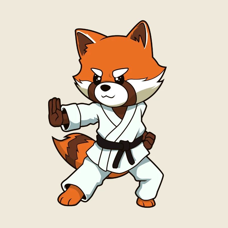 Comic roter Panda macht Karate