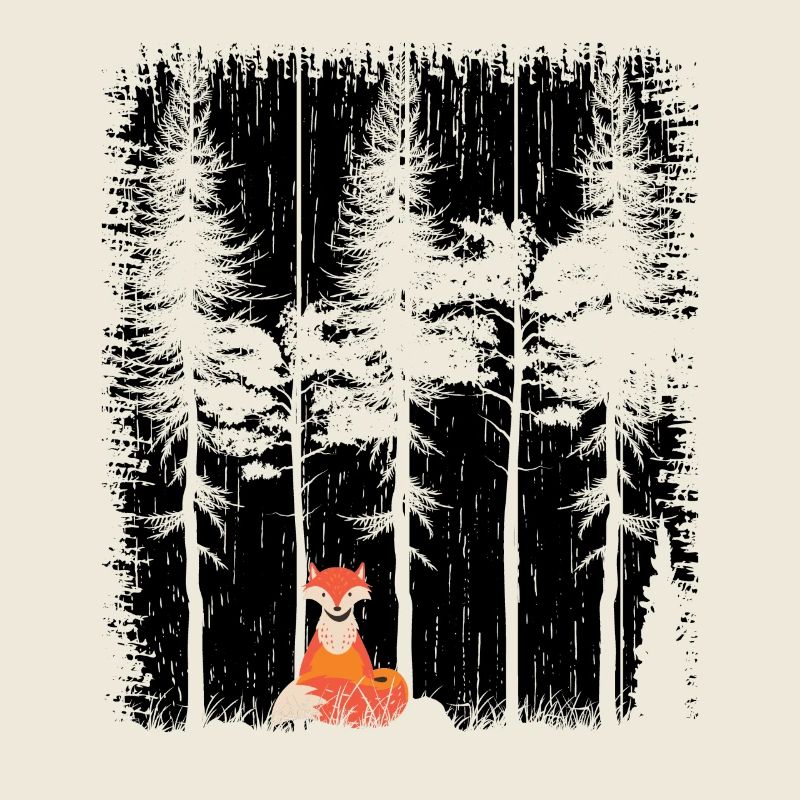 Doux renard dans la forêt Retro modèle arbre vintage forêt