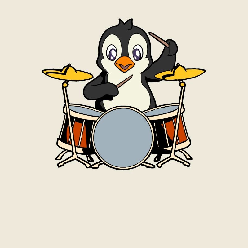 Comic Penguin joue de la batterie