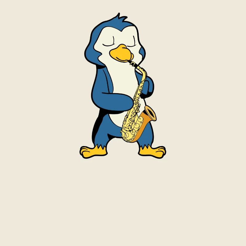 Comic Penguin plays saxophone