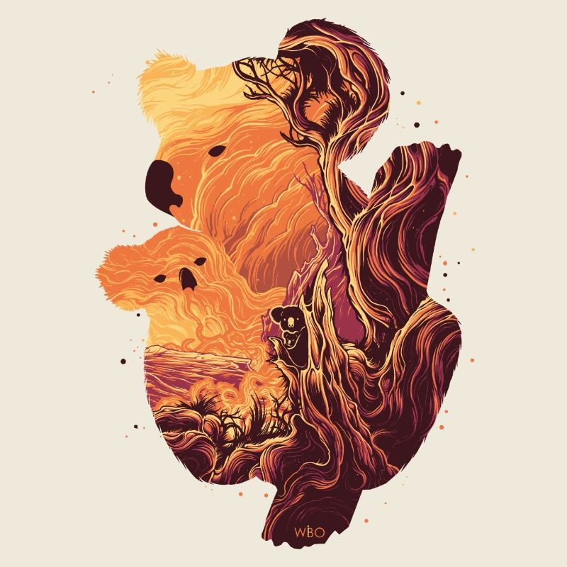 Koala with child, Australia, fire