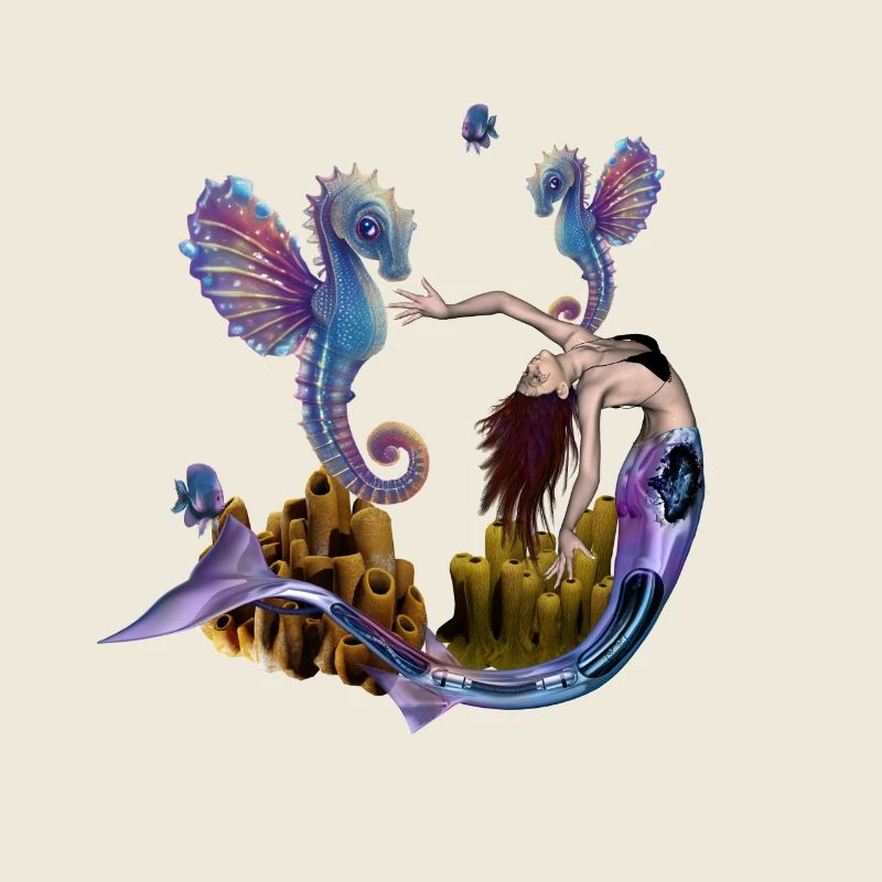 Wunderbare Meerjungfrau mit Seepferdchen