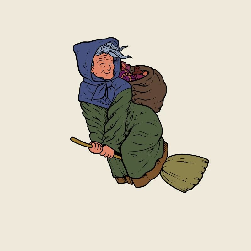 Avec des cadeaux de Noël sur des balais - Befana