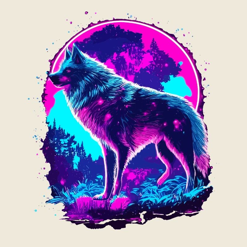 Wolf's Art Psychedelic Neon Synthwave