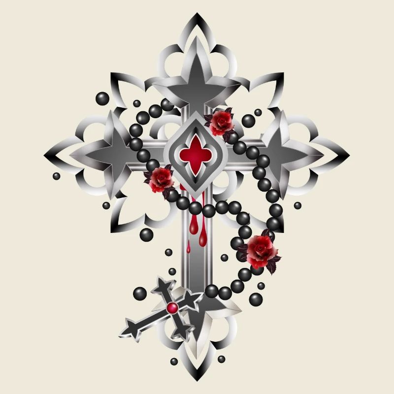 Croix faite d’éléments gothiques et chapelet