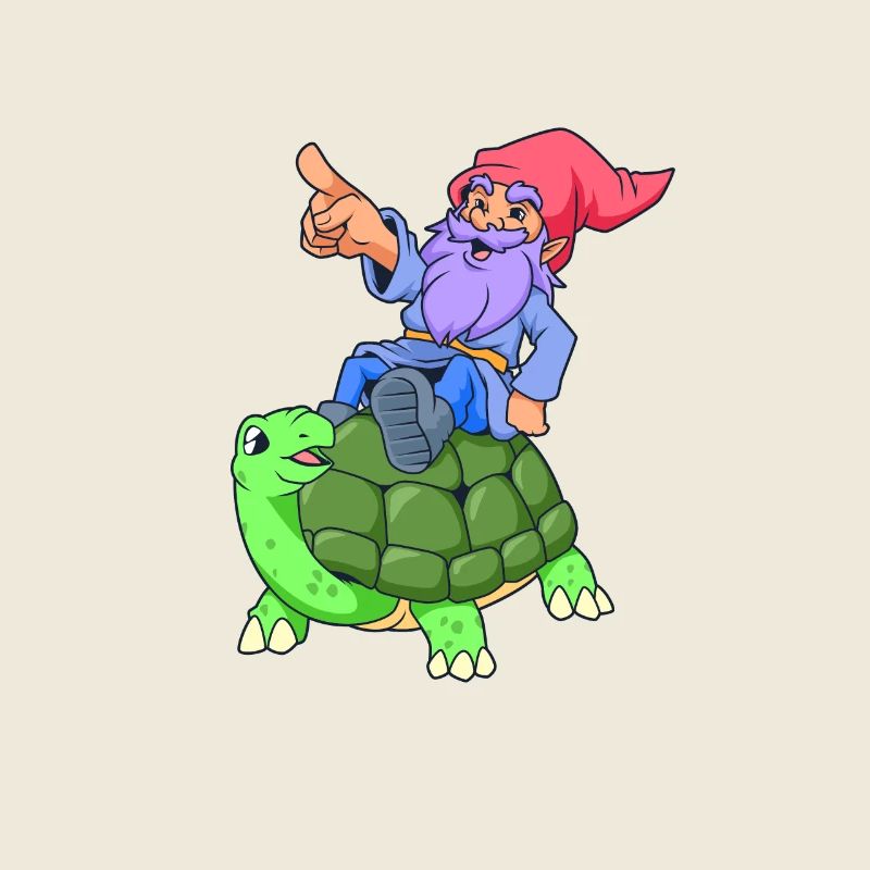 Comic - Gartenzwerg sitzt auf Schildkröte