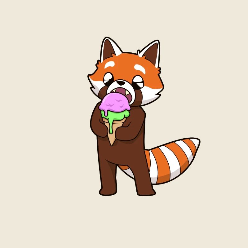 Comic Red panda apprécie le cornet de crème glacée