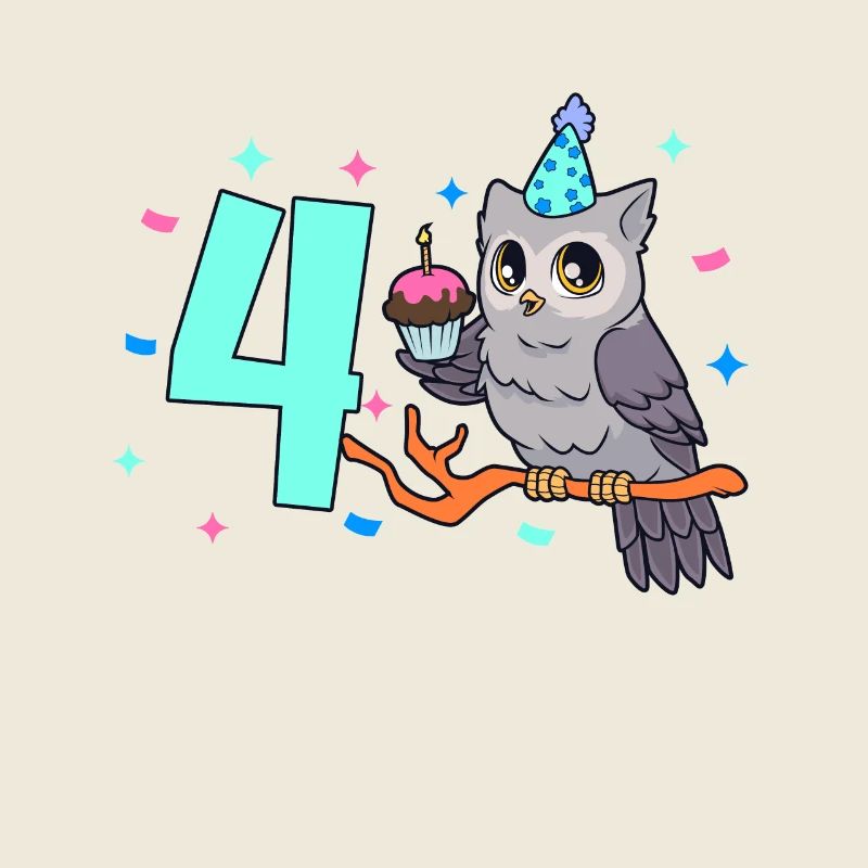 Mit Eule - Kinder Geburtstag 4 Jahre