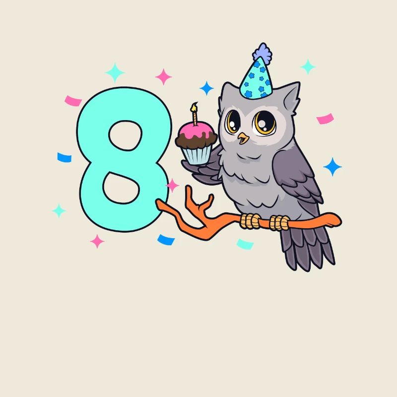 Mit Eule - Kinder Geburtstag 8 Jahre