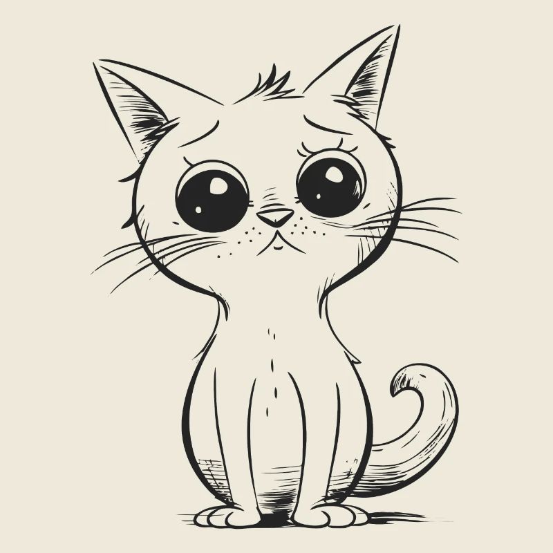 Cute sad cartoon cat