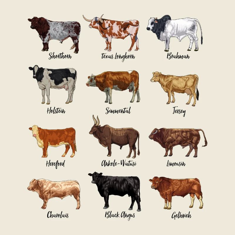 Cow drawings - cattle breeds