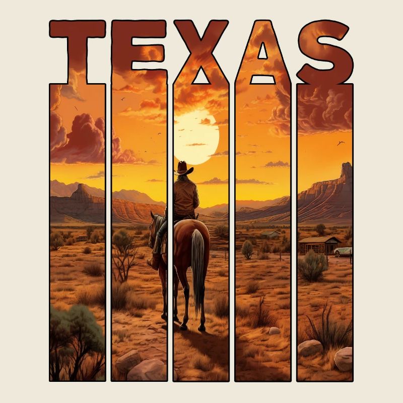 Balades à cheval à motif Texas dans le coucher du soleil