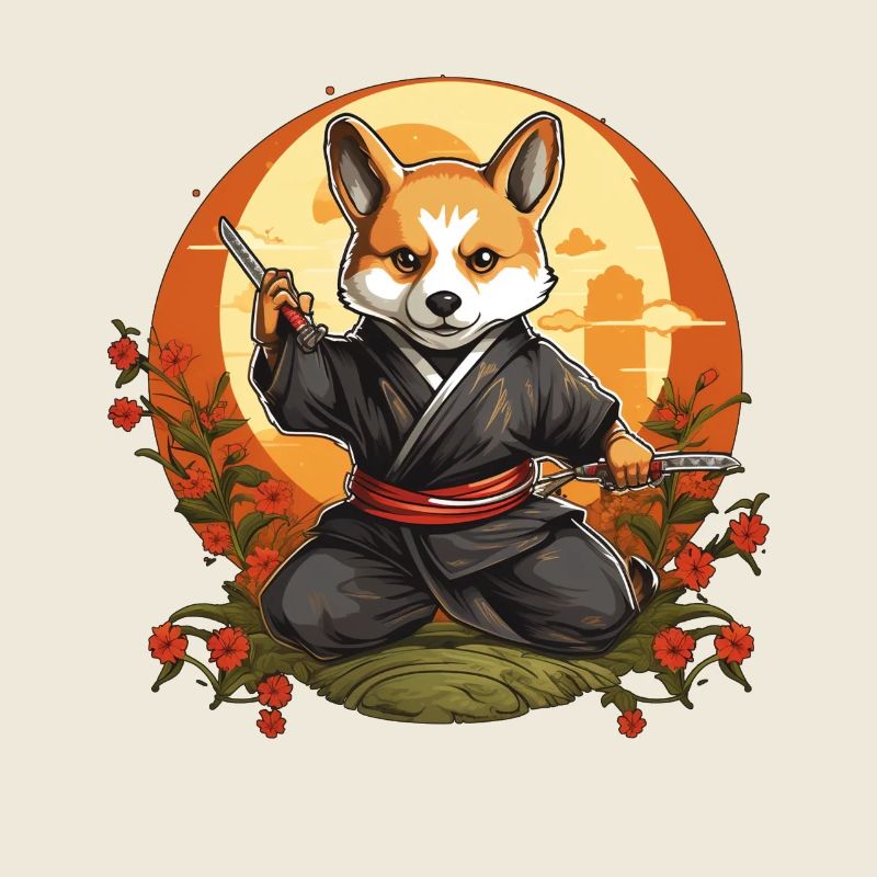 Ninja-Corgi Hund mit Messern