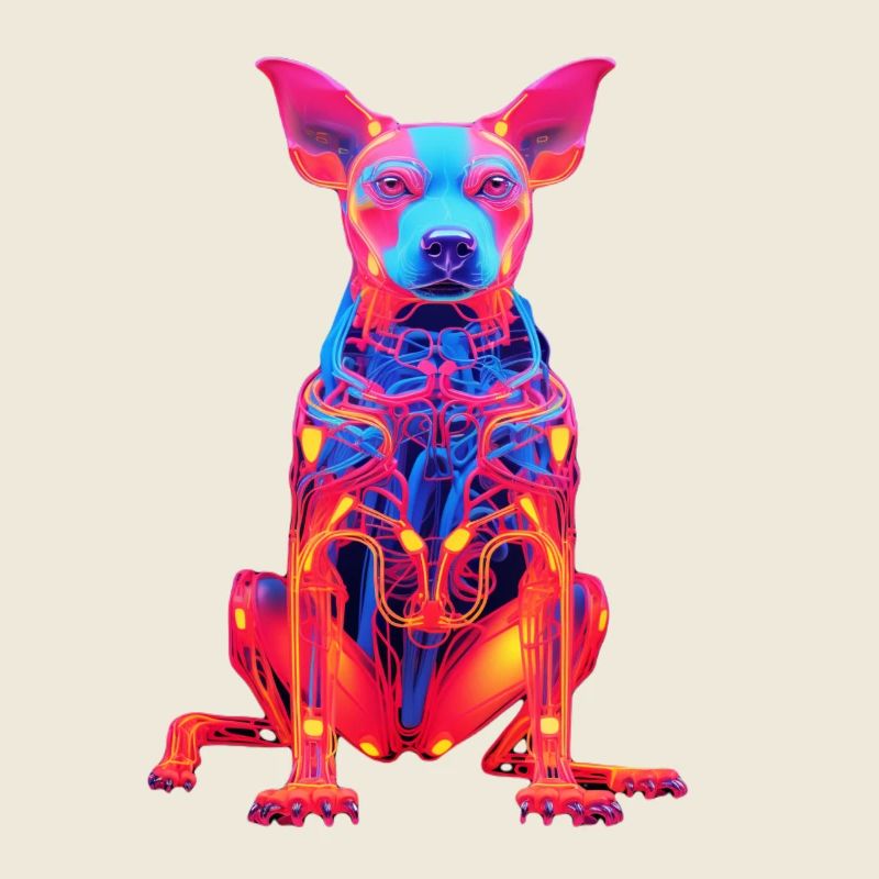 Neon Hund mit Tech-Design