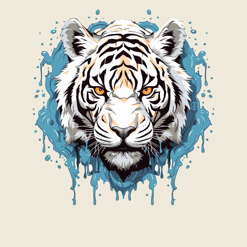 Drops of paint and a white tiger