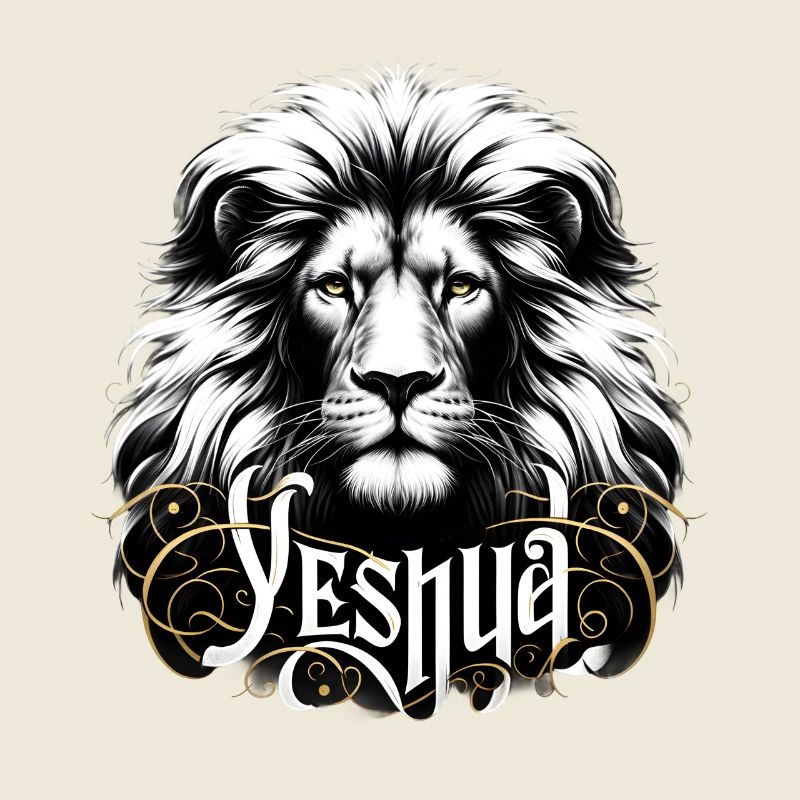 Prächtiger Löwenkopf mit Name Yeshua