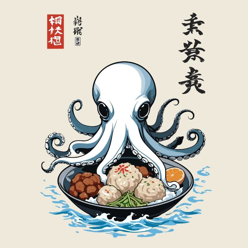 Cuisine japonaise Style Ukiyo-E Fruits de mer Design