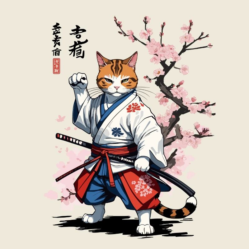 Samurai Katze Ukiyo-E Streetwear Design