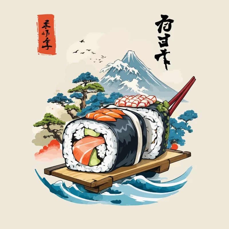 Conception d’œuvres d’art Ukiyo-E Sushi