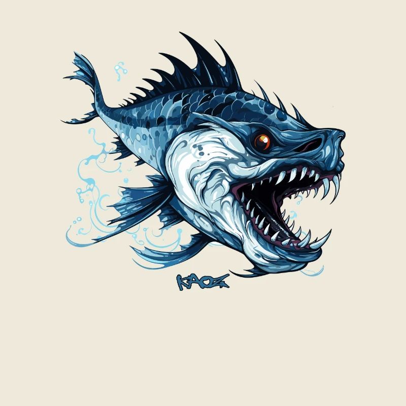 Big Teeth : Poisson monstre de dessin animé effrayant