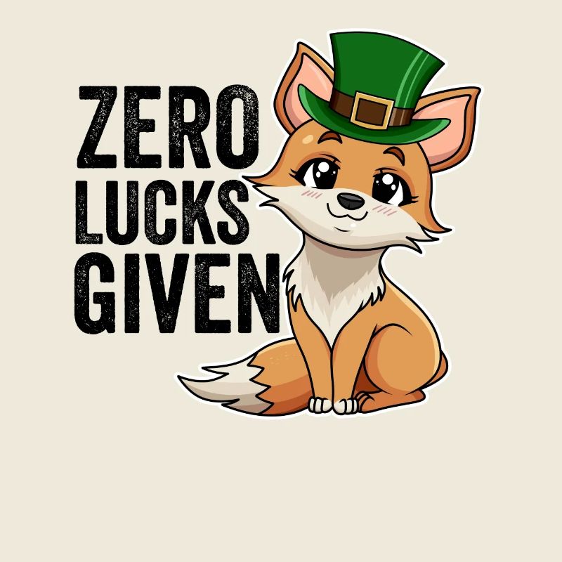 Zero Lucks Given Cute Kawaii Fox Ireland Irish Pun
