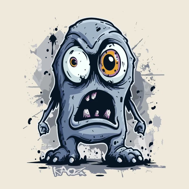 A gloomy, angry, funny gray monster