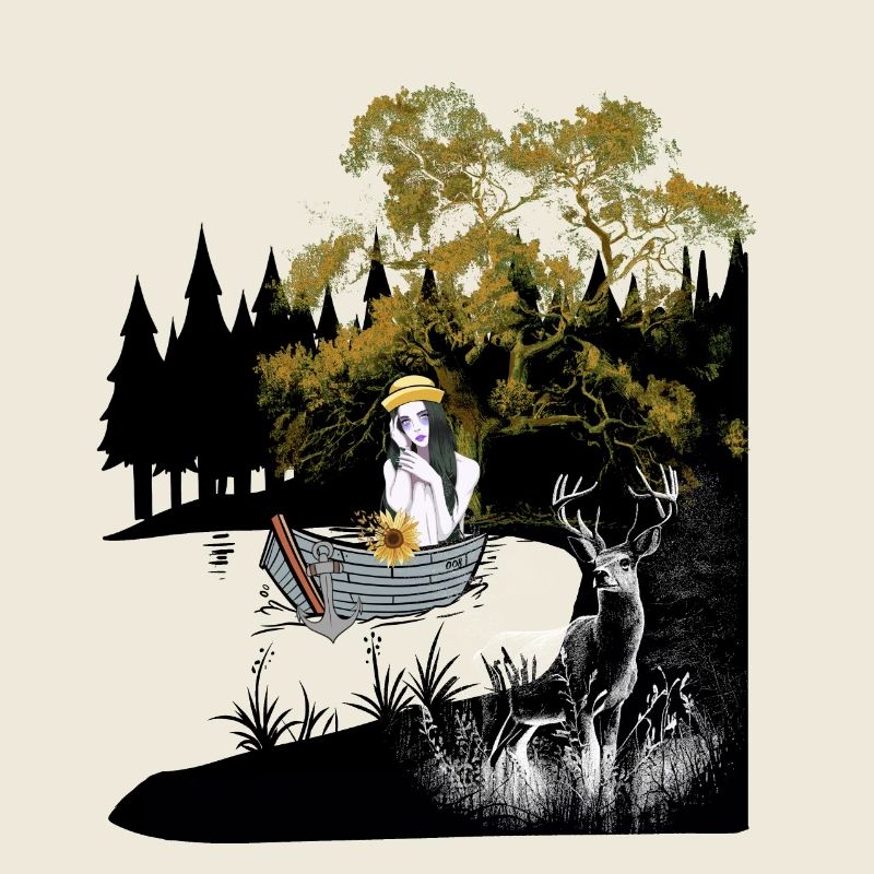 Sinnlich Mädchen Hirsch Boot Natur See Einsamkeit