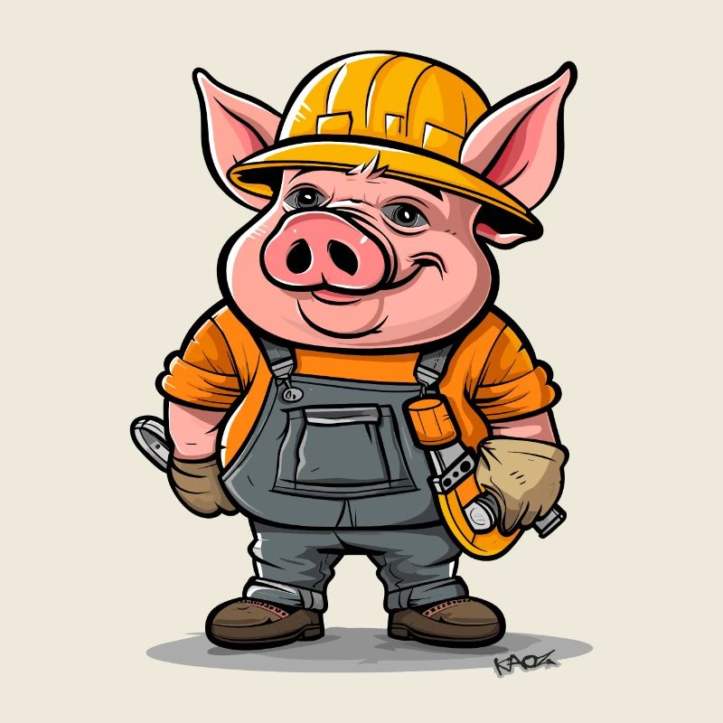 Cochon drôle d’ouvrier de la construction de bande dessinée