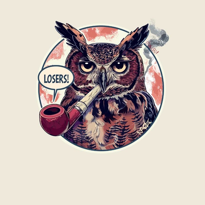 Un hibou avec une pipe à tabac dit « perdant »