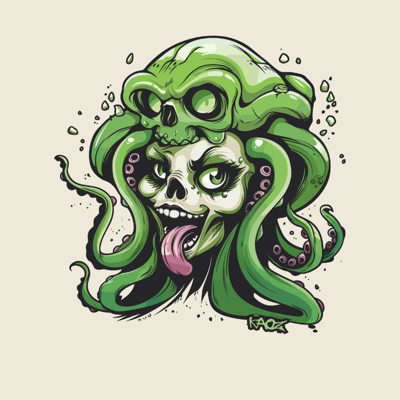 funny cool tentacle octopus skull lady
