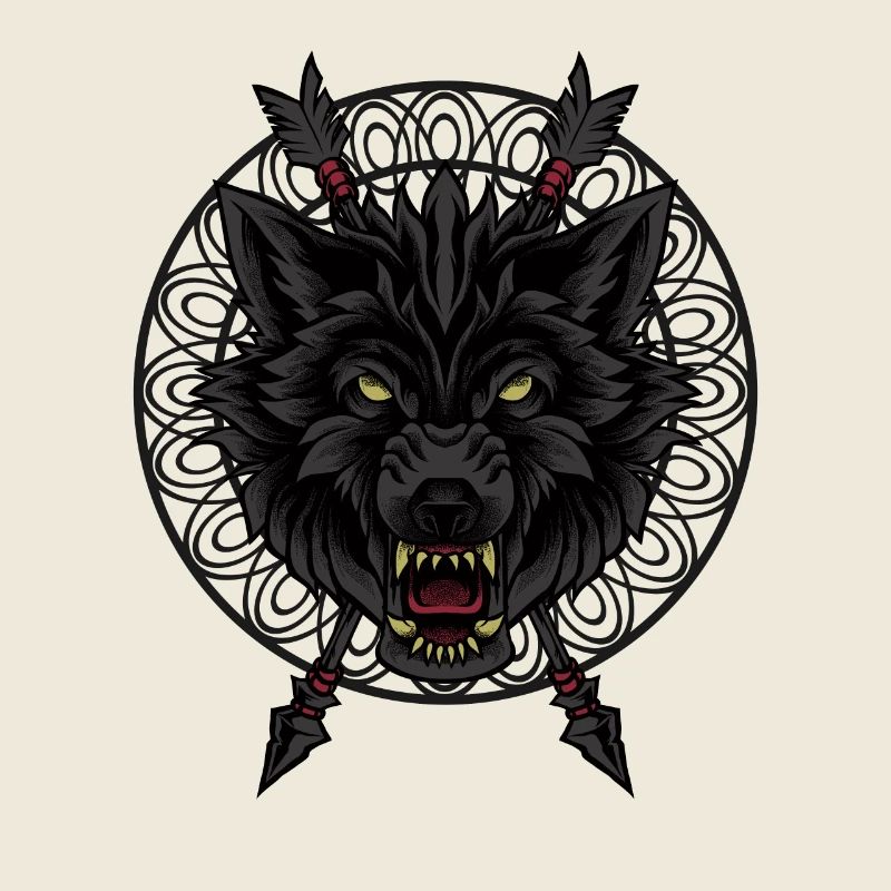 Black Wolf T-Shirt Arrows Angry Wolves Canine Dog