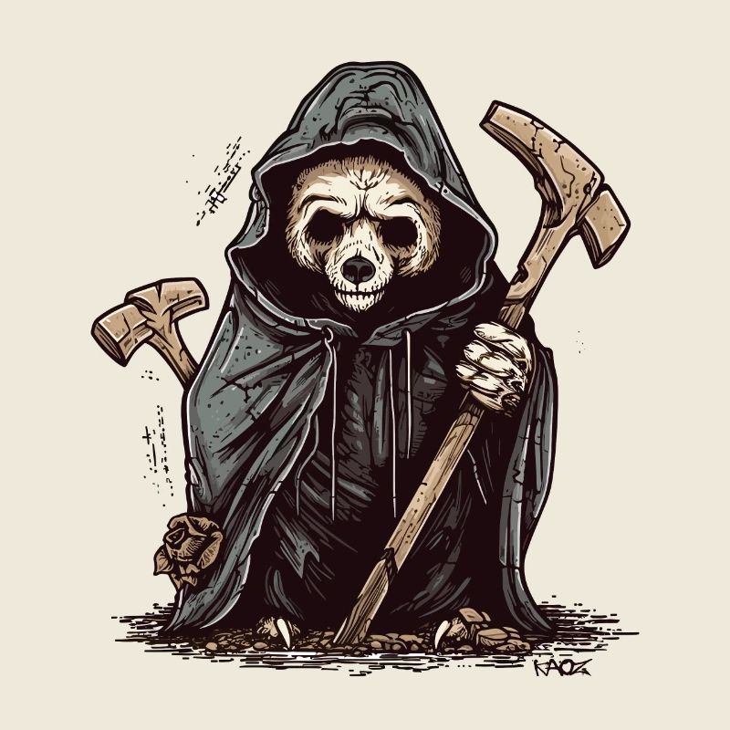 Der Wanderer Bär ist ein Sensenmann