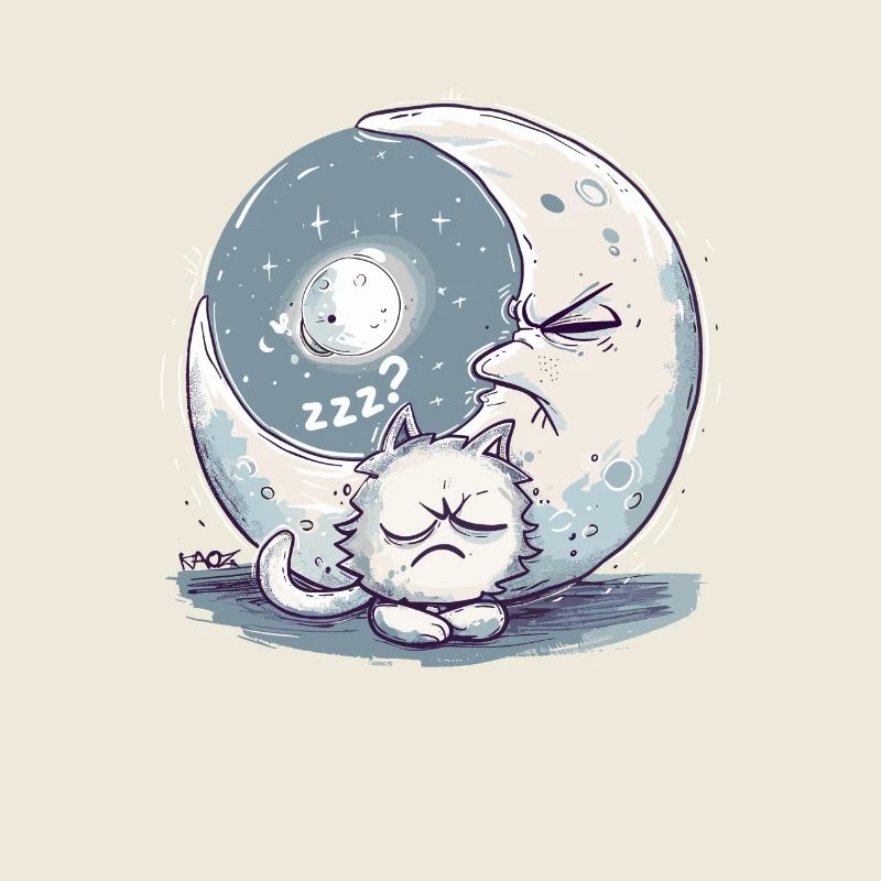 Sleeping uncomfortable cat and moon and sleep