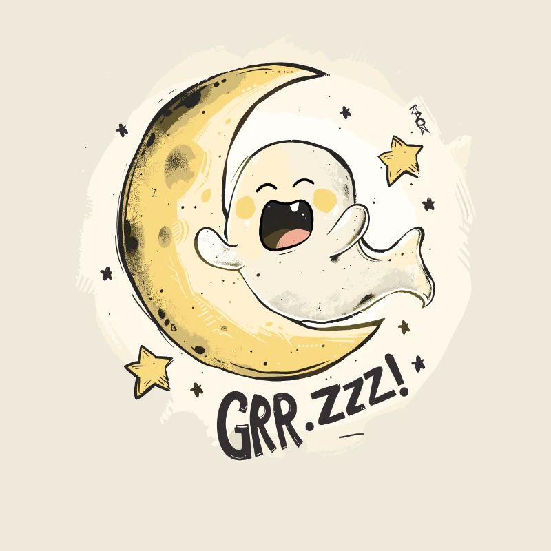 Cute Sleepy Ghost: Moon and Stars