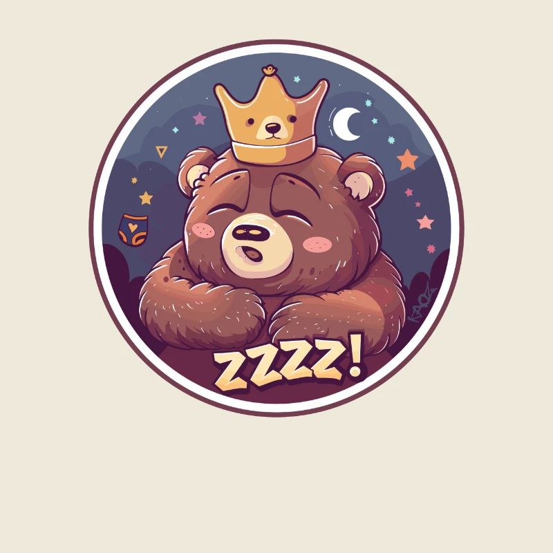 Sleepy bear with crown, moon and stars