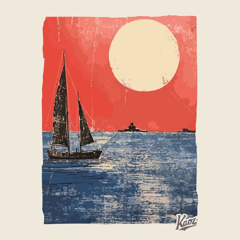 Sunset and sailboat in the ocean