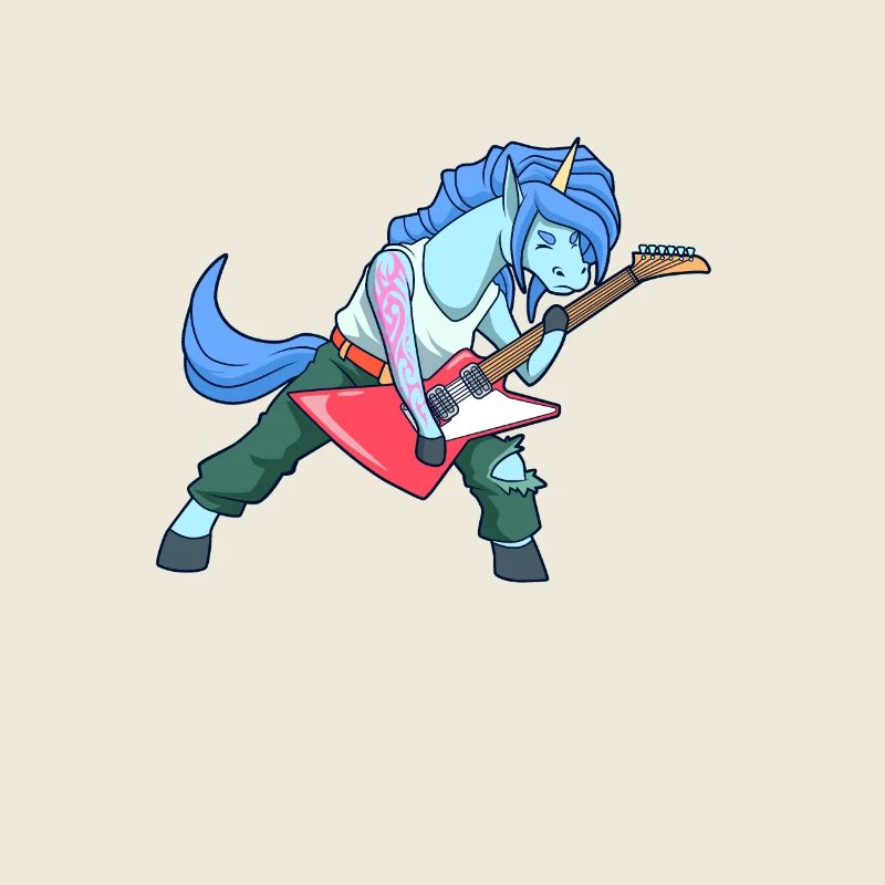 Cartoon Einhorn rockt E-Gitarre