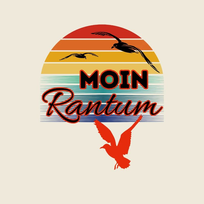 Moin Rantum avec mouette dans le style rétro Sylt-Rantum