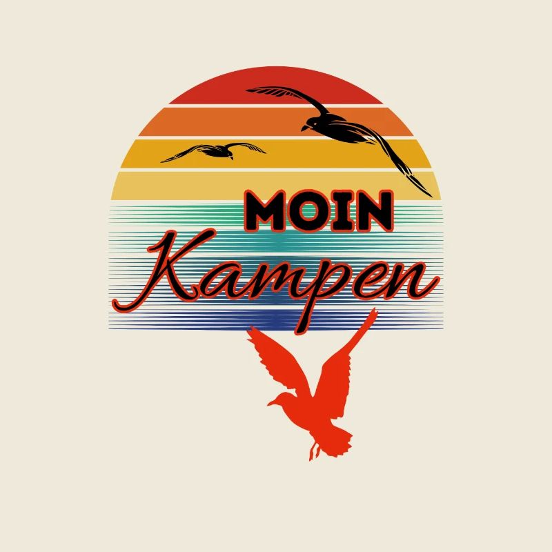 Moin Kampen with seagull in retro style-Sylt-Kampen