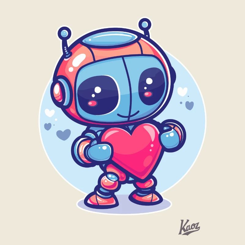 Robot mignon et cool avec du cœur et de l’amour