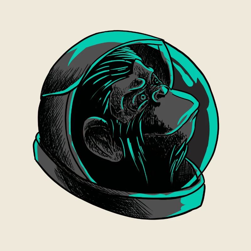 Cool Astronaut Monkey Head T-Shirt - Funny Ape