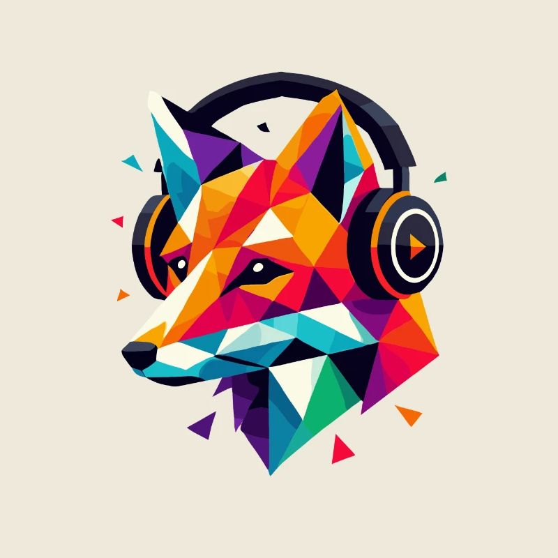 Geometrisches Polygon DJ Fox Kopfhörer Bunte Kunst