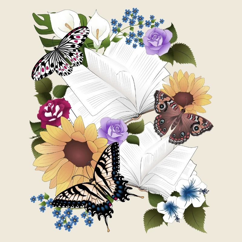 Bücher mit Blumen und Schmetterlinge